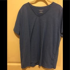 Women blue top, vee neck